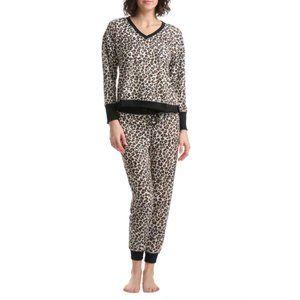 Splendid 2-Piece V-Neck Jogger Set Natural Leopard Large